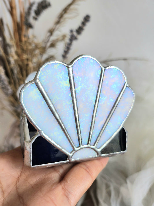 Photophore Coquillage Irisé en vitrail tiffany- bougeoir pour bougie chauffe plat