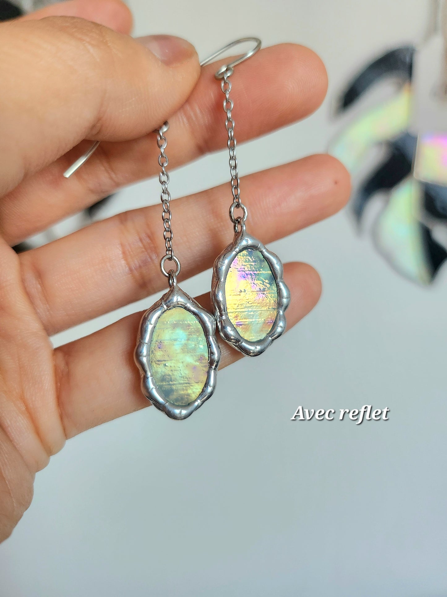Boucle d’oreille miroir magique – verre irisé