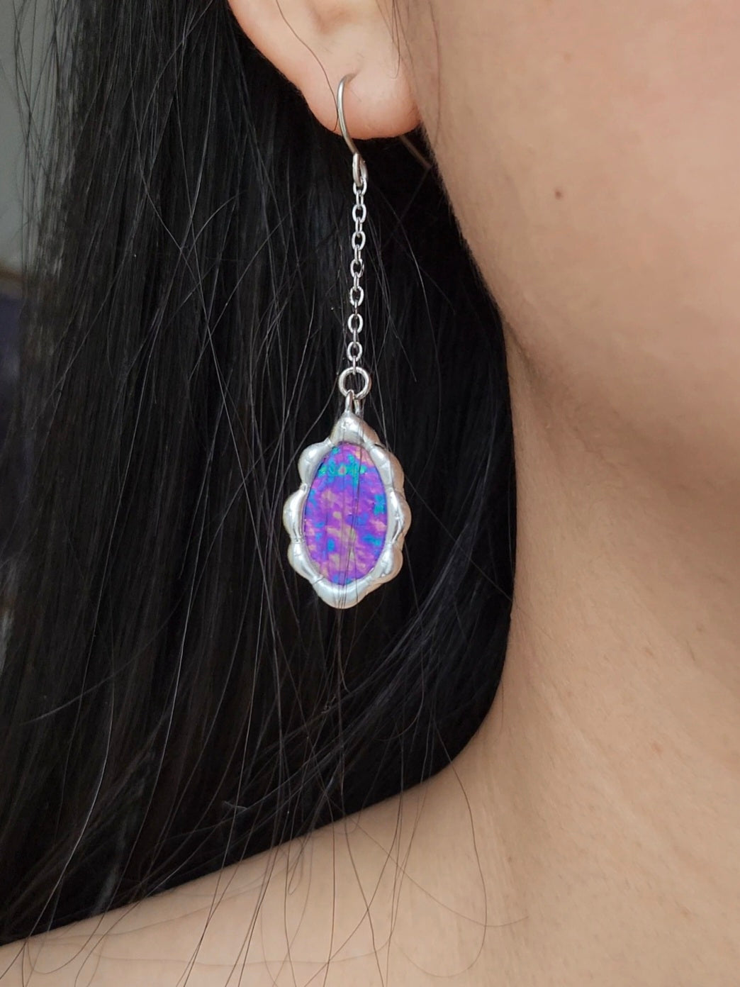 Boucle d’oreille miroir magique – verre irisé