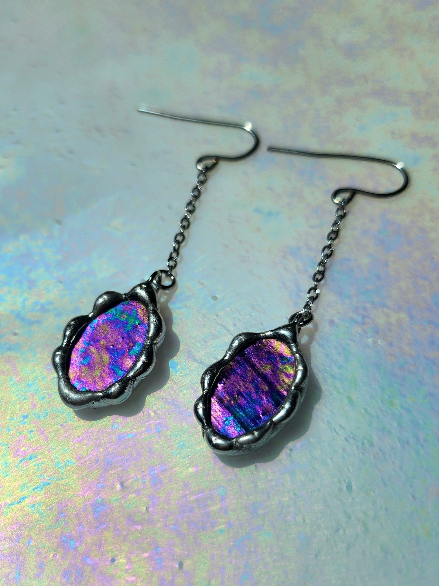 Boucle d’oreille miroir magique – verre irisé