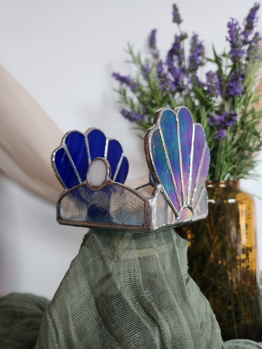 Photophore Coquillage Irisé en vitrail tiffany- bougeoir pour bougie chauffe plat