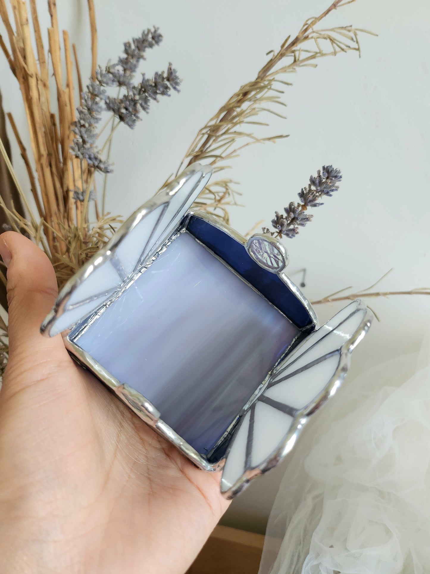 Photophore Coquillage Irisé en vitrail tiffany- bougeoir pour bougie chauffe plat