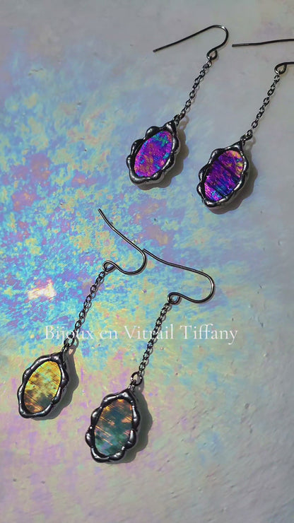 Boucle d’oreille miroir magique – verre irisé