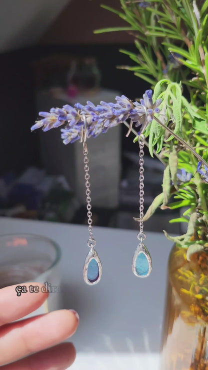 Boucle d'oreille chaîne en vitrail recyclé fait main