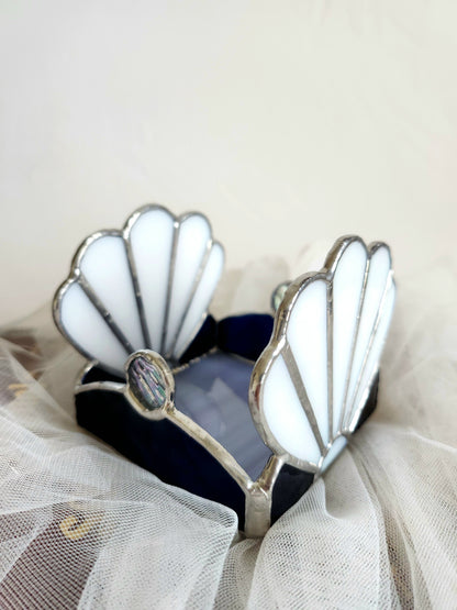 Photophore Coquillage Irisé en vitrail tiffany- bougeoir pour bougie chauffe plat
