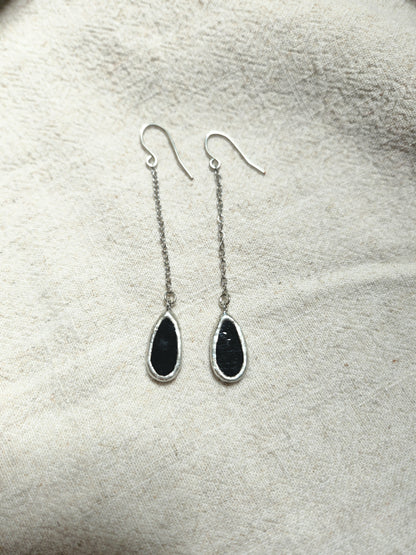 Boucle d'oreille chaîne en vitrail recyclé fait main
