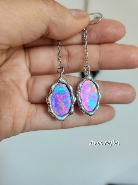 Boucle d’oreille miroir magique – verre irisé